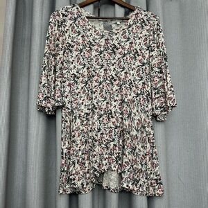 Lucky Brand Peplum Floral Bell Sleeve Top Size Large